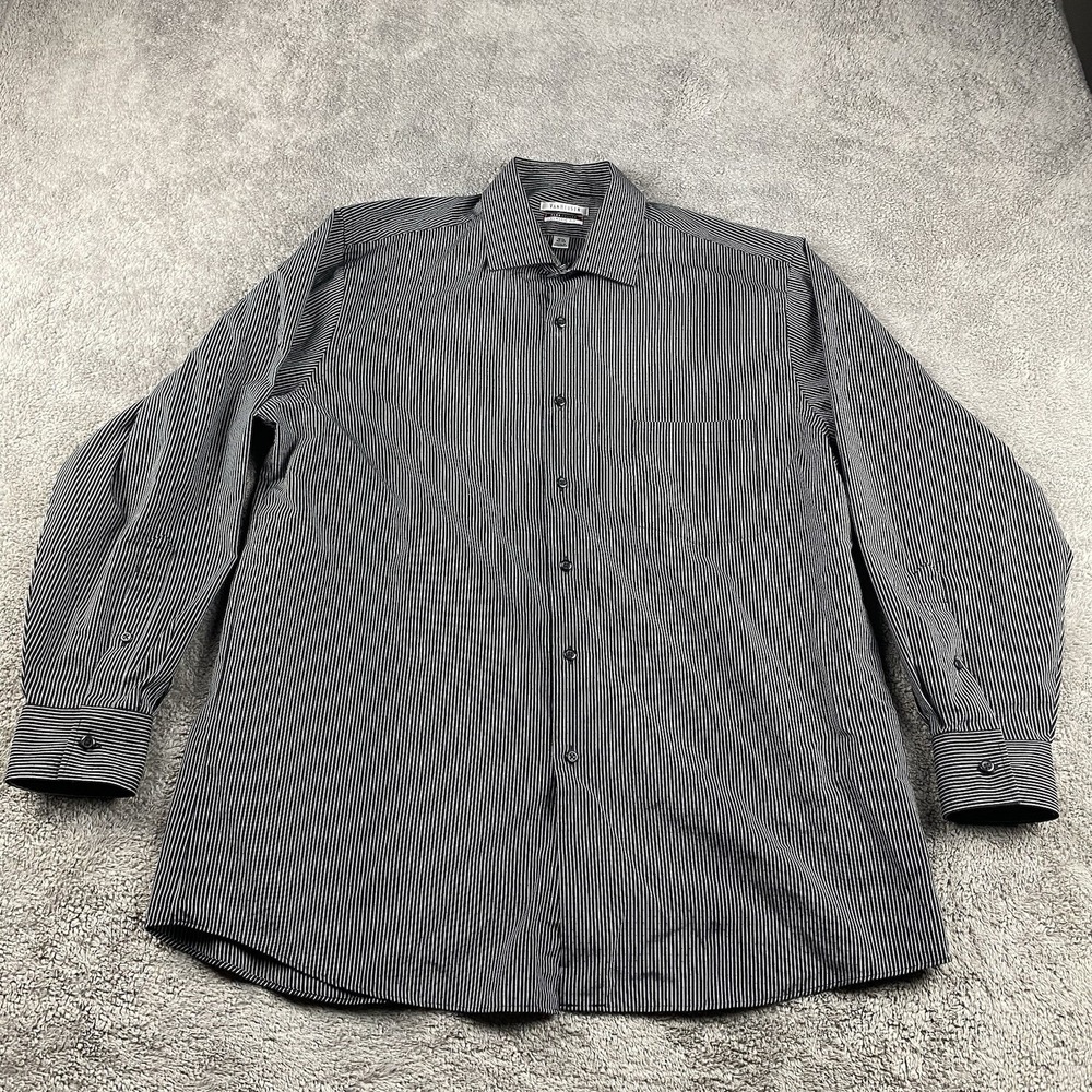 Van Heusen Classic Fit Dress Shirt‎ Mens 16.5 32/33 Black White Stripe Flex